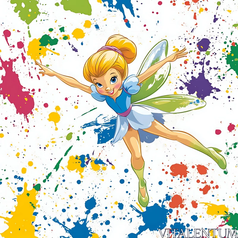 AI ART Cartoon Fairy with Paint Splashes