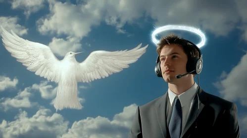 Heavenly Help: Man, Dove, and Halo