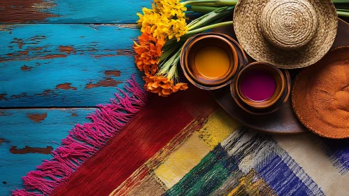 Rustic Still Life with Floral and Textile Accents