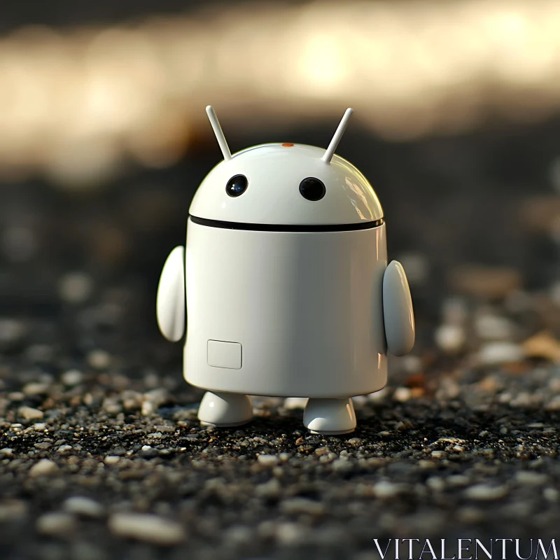 Adorable Android Toy Figure on Gravel AI Image