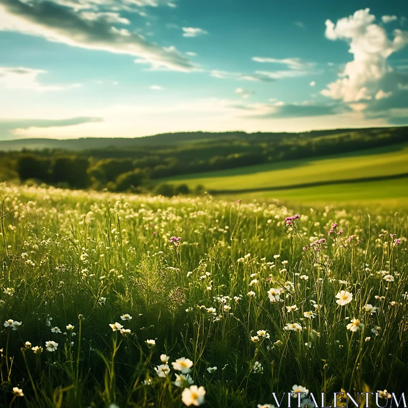 AI ART Floral Meadow Landscape with Rolling Hills