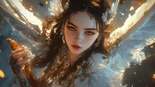 Serene Angel with Feathered Wings