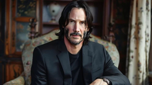 Elegant Keanu Reeves Portrait in Vintage Setting