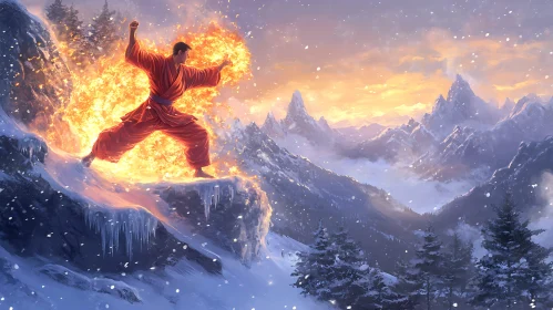 Winter Spell: Fire Magic on Snowy Peak