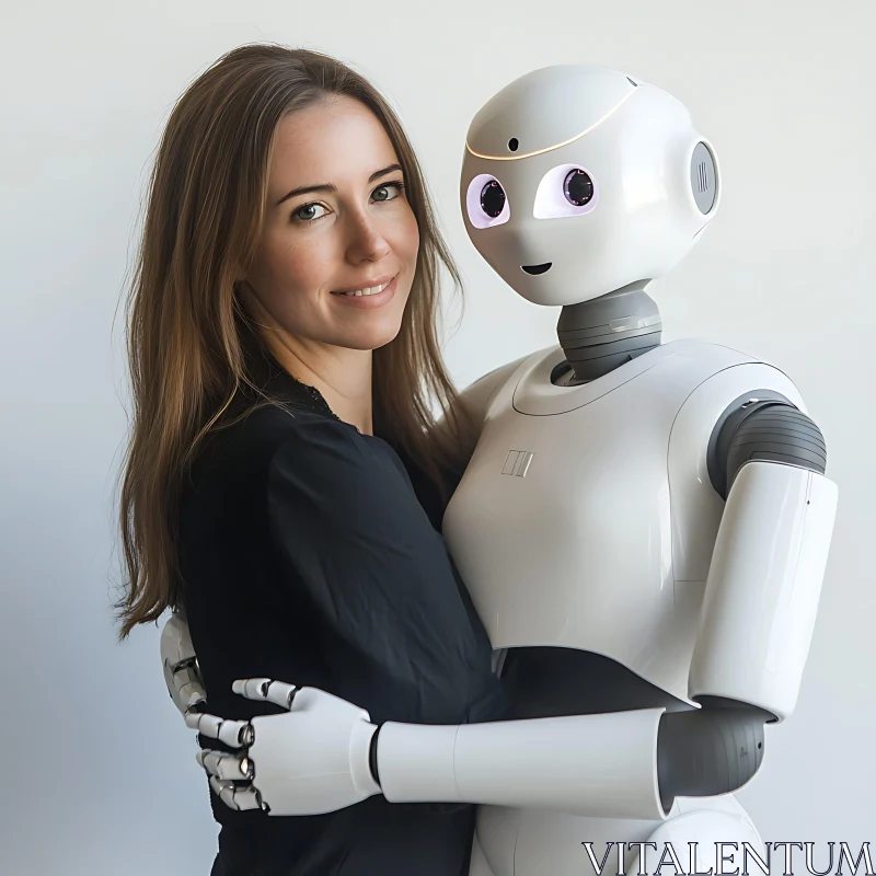 AI ART Embrace of Innovation: Woman and Robot