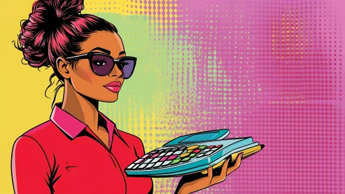 Stylish Woman Calculating in Pop Art Style