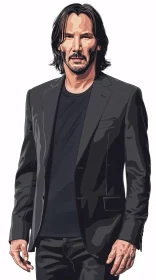 Keanu Reeves Stylized Portrait in Dark Attire