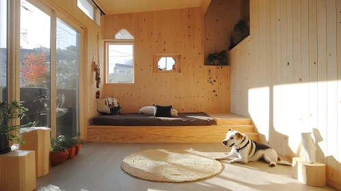 Dog Resting in Wooden Interior