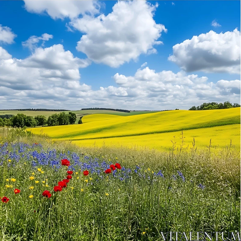 Yellow Flower Field Landscape AI Image