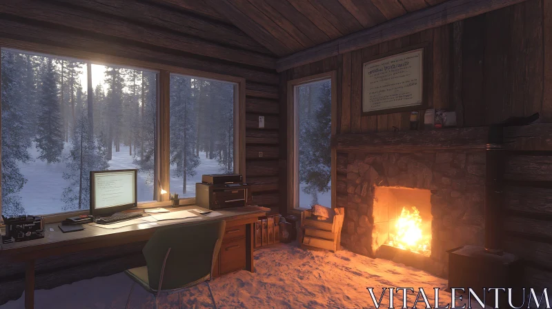 AI ART Cozy Cabin Interior in Winter