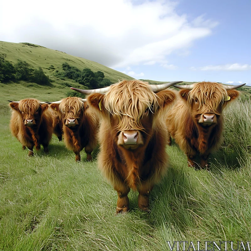 AI ART Scottish Highland Cattle in Pasture