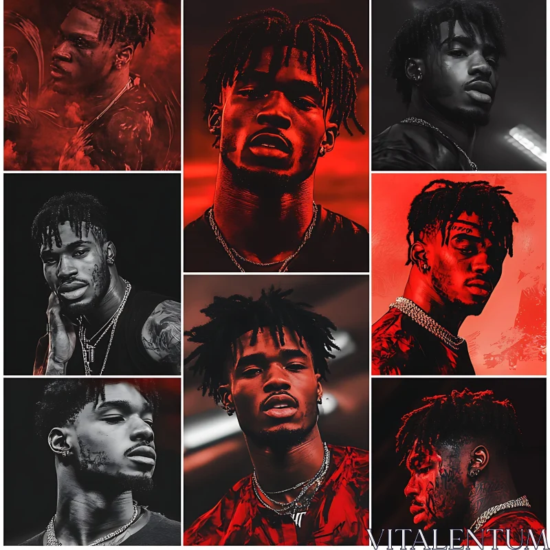 AI ART Red and Gray Toned Man Portrait Series