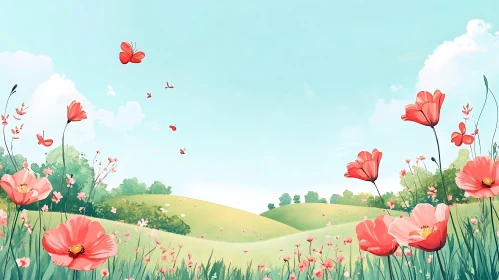 Butterflies over a Floral Meadow