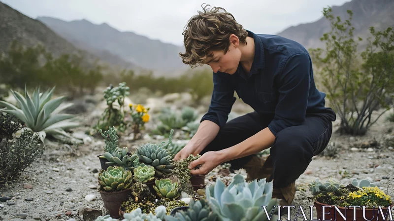 Desert Gardener with Succulents AI Image