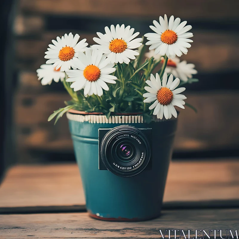 Artistic Flower Pot with Camera AI Image