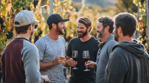 Friends Tasting Wine in Vineyard