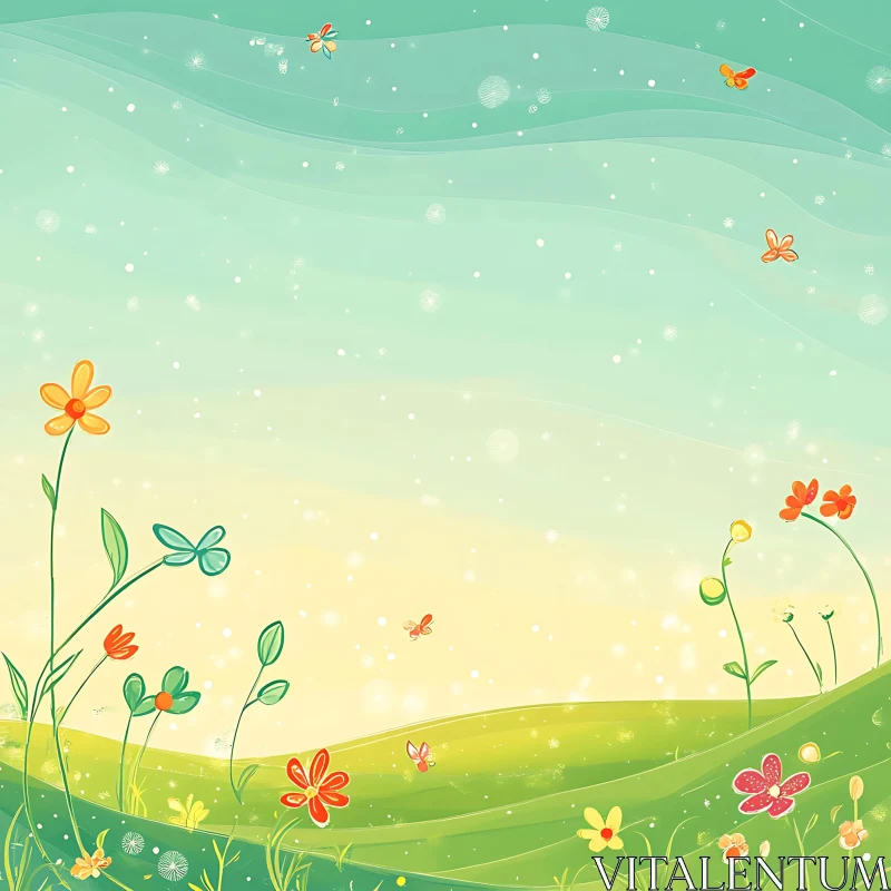 AI ART Floral Meadow Illustration