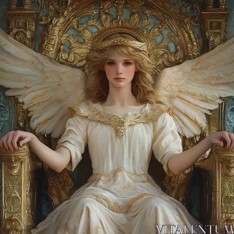 Angel of Light on Ornate Throne AI Image