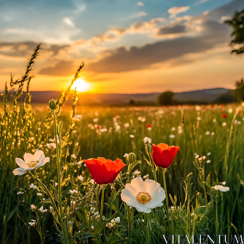 Sunset over Poppy Meadow AI Image