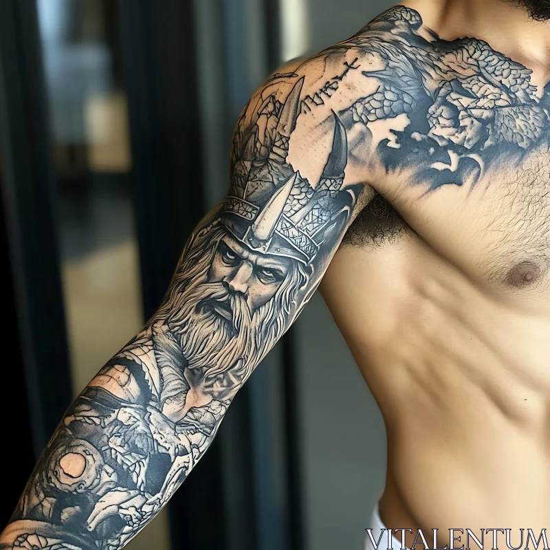 Viking Warrior Tattoo Sleeve with Dragon AI Image