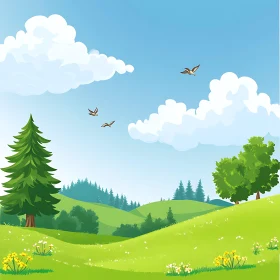 Scenic Green Hills and Blue Sky