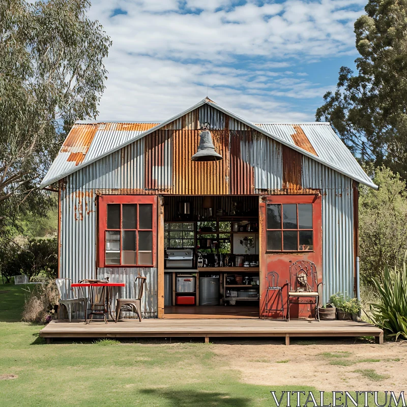 Quaint Metal Building in Rural Setting AI Image