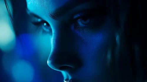 Woman's face in blue light