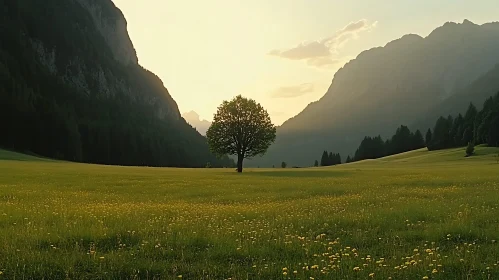 Lone Tree in Mountain Valley