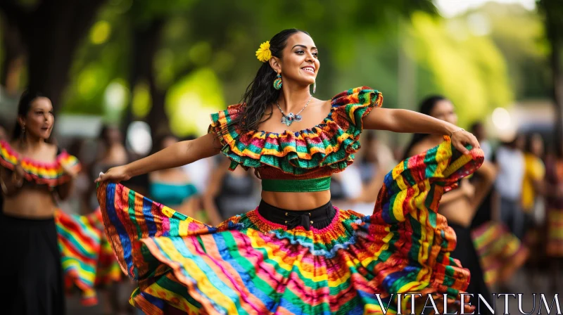 Joyful Mexican Dancer in Colorful Traditional Attire AI Image