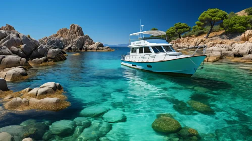 Luxurious Mediterranean Landscape: A Boat at Anchor Near a Blue Sky