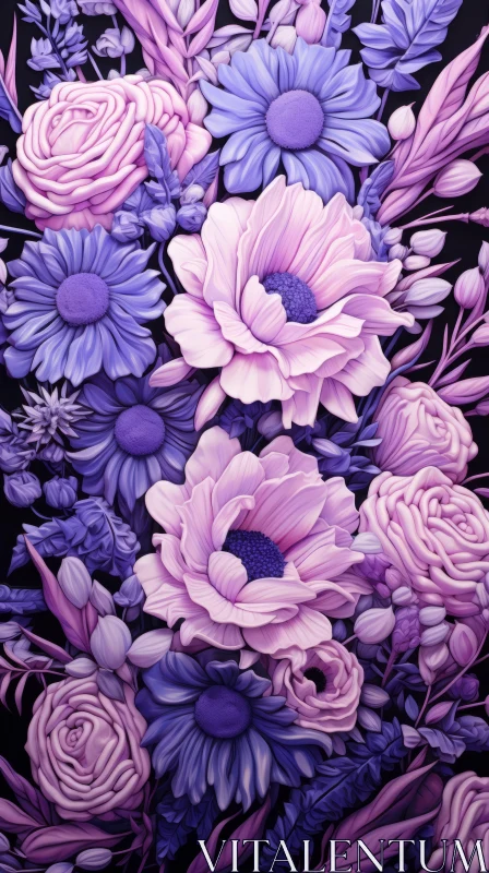 AI ART Purple Flowers in Monochromatic Dreamscapes - Art Print