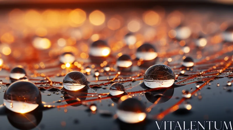 Sunset Backdrop with Suspended Water Droplets - Contemporary Art AI Image