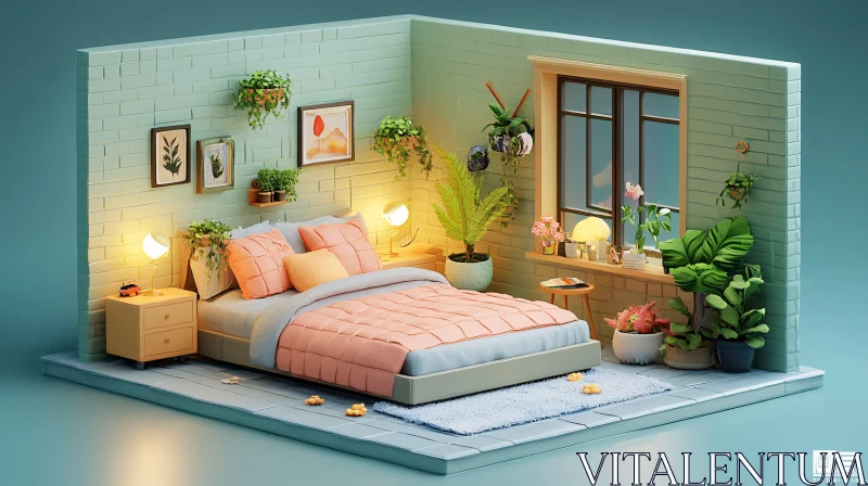 Serene Miniature Bedroom Interior AI Image