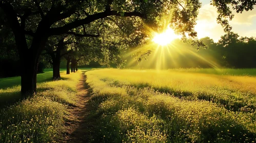 Sunlit Field with Winding Path