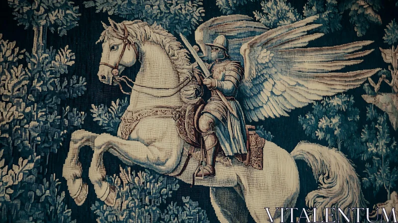 Winged Steed and Armored Rider Tapestry AI Image