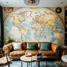 Cozy Interior with World Map Decor