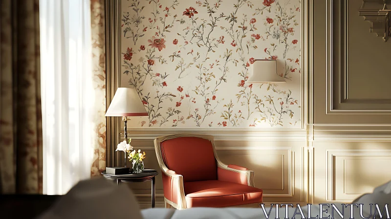 AI ART Vintage Room with Floral Design and Soft Lighting