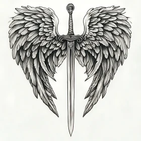 Sword with Wings - Monochrome Art