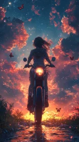 Girl on Motorcycle at Sunset