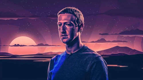 Digital Portrait of Mark Zuckerberg at Sunset