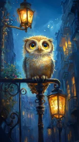 Owl Perched Under Urban Streetlights