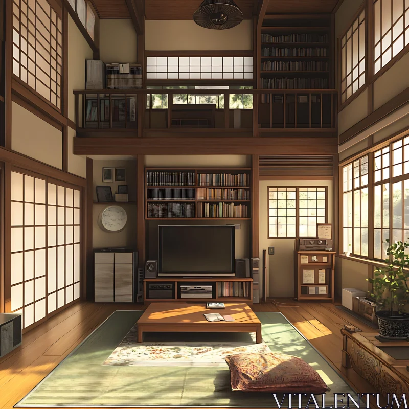 AI ART Serene Wooden Japanese Room Interior