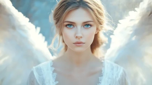 Angel with Blue Eyes and White Wings