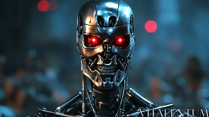 Futuristic Cyborg in Blurred Background AI Image