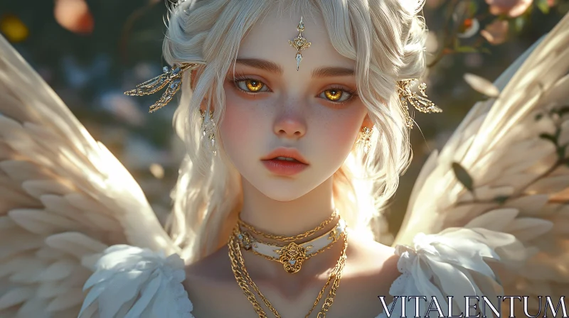 Golden-Eyed Angel with Wings AI Image