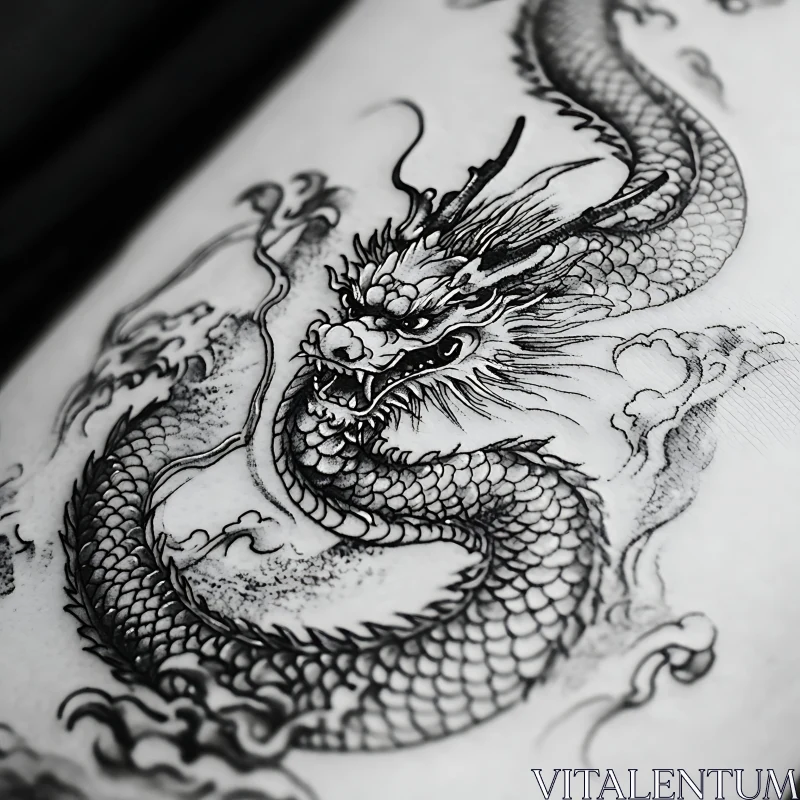 Monochrome Dragon Tattoo Design AI Image