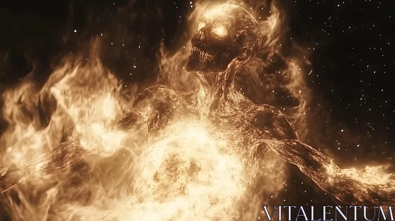 Flaming Skeleton in the Abyss AI Image