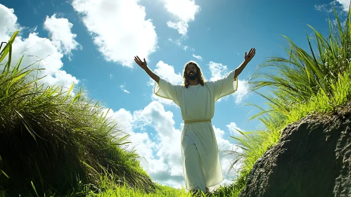 Figure in White Robe with Open Arms