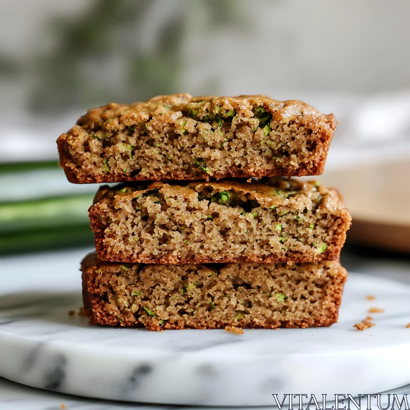 Stack of Delicious Zucchini Bread Slices on Marble AI Image