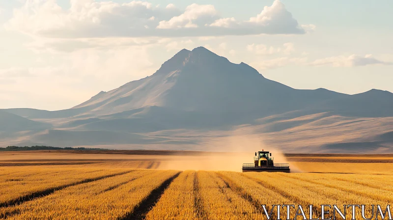 AI ART Harvesting Field with Mountain